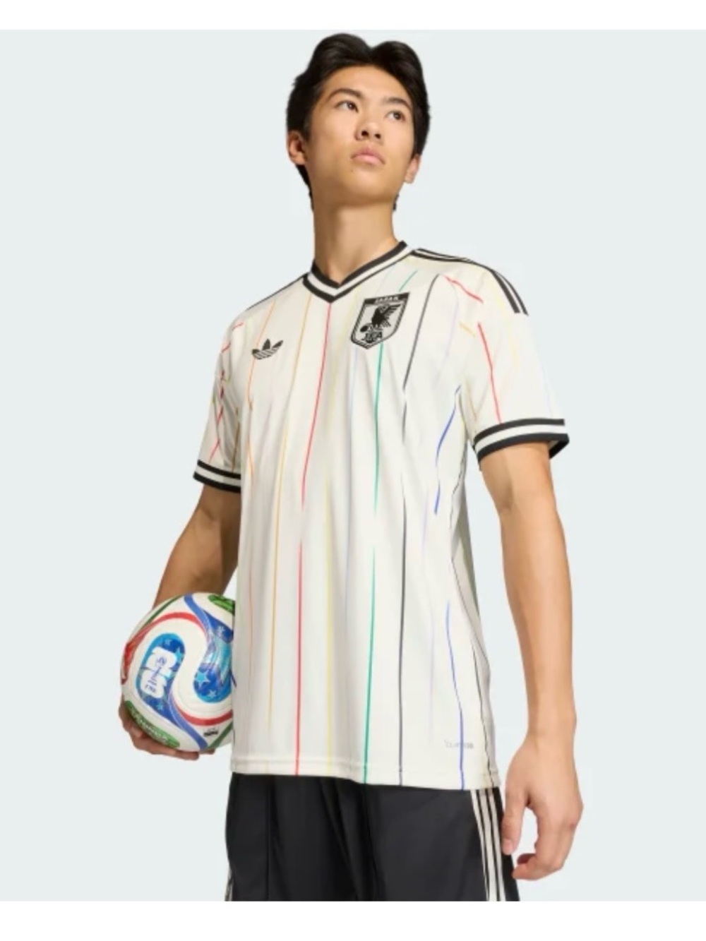 Men's White Soccer Jersey with Multicolor Pinstripes